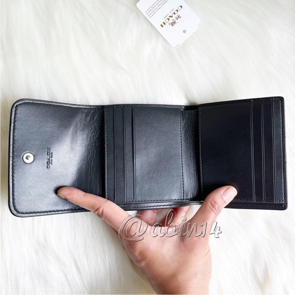 NWT Coach Small Trifold Wallet in Signature Leather Canvas Black Gunmetal - Picture 7 of 8